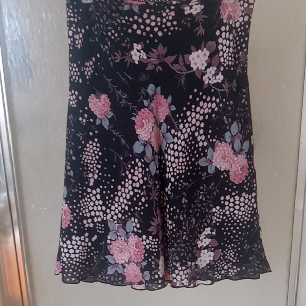 Old Navy Black and Pink Floral Skater Skirt
